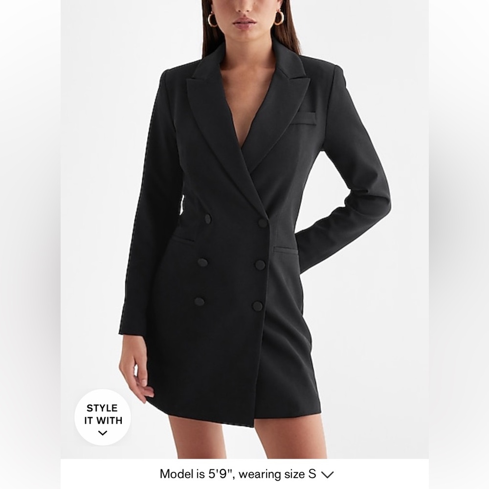 Double breasted padded shoulder, mini dress